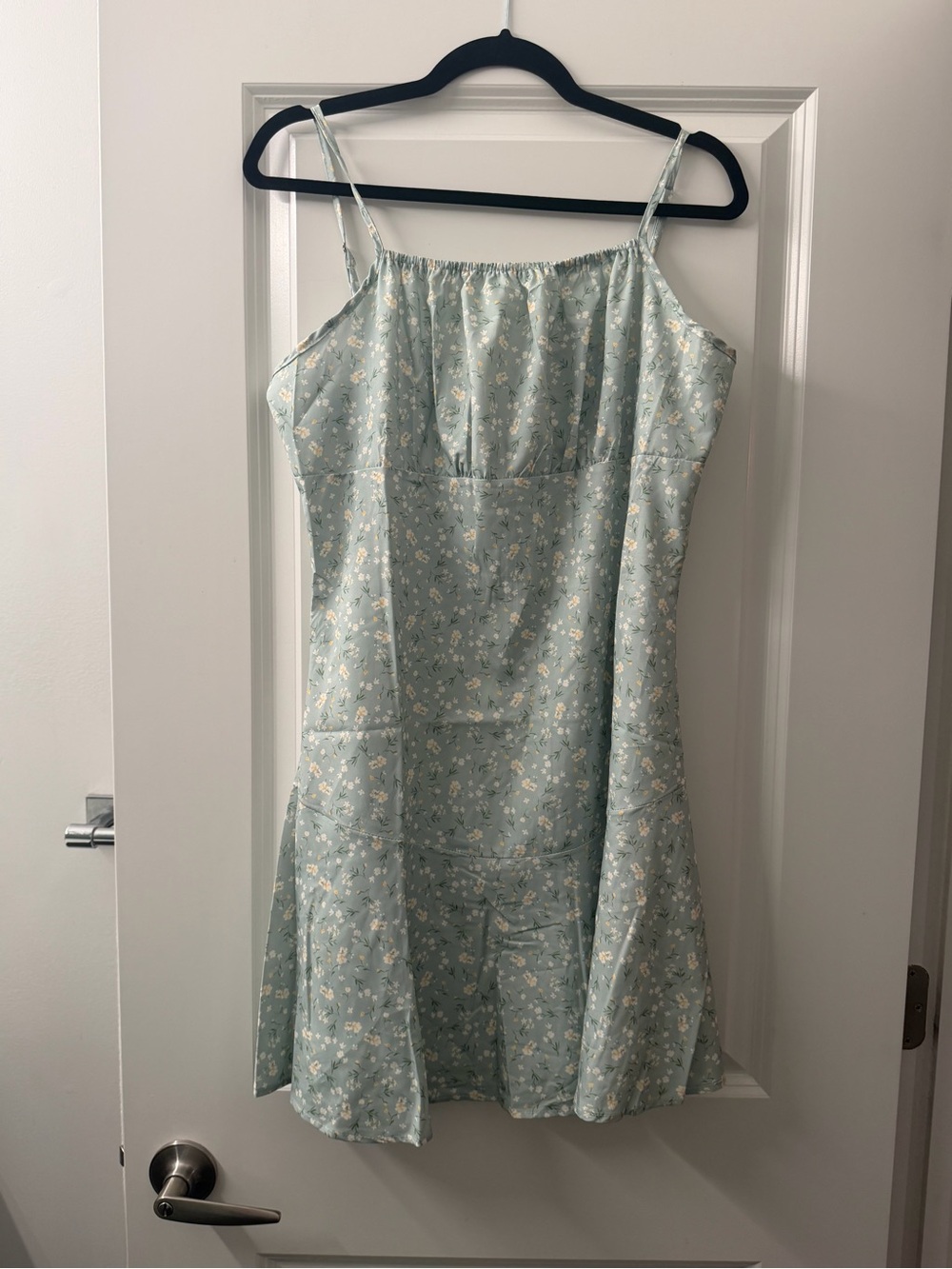 Pastel Blue Floral Mini Slip Dress with Spaghetti Straps